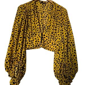 Fashion Nova Yellow and Black Leopard Blouse